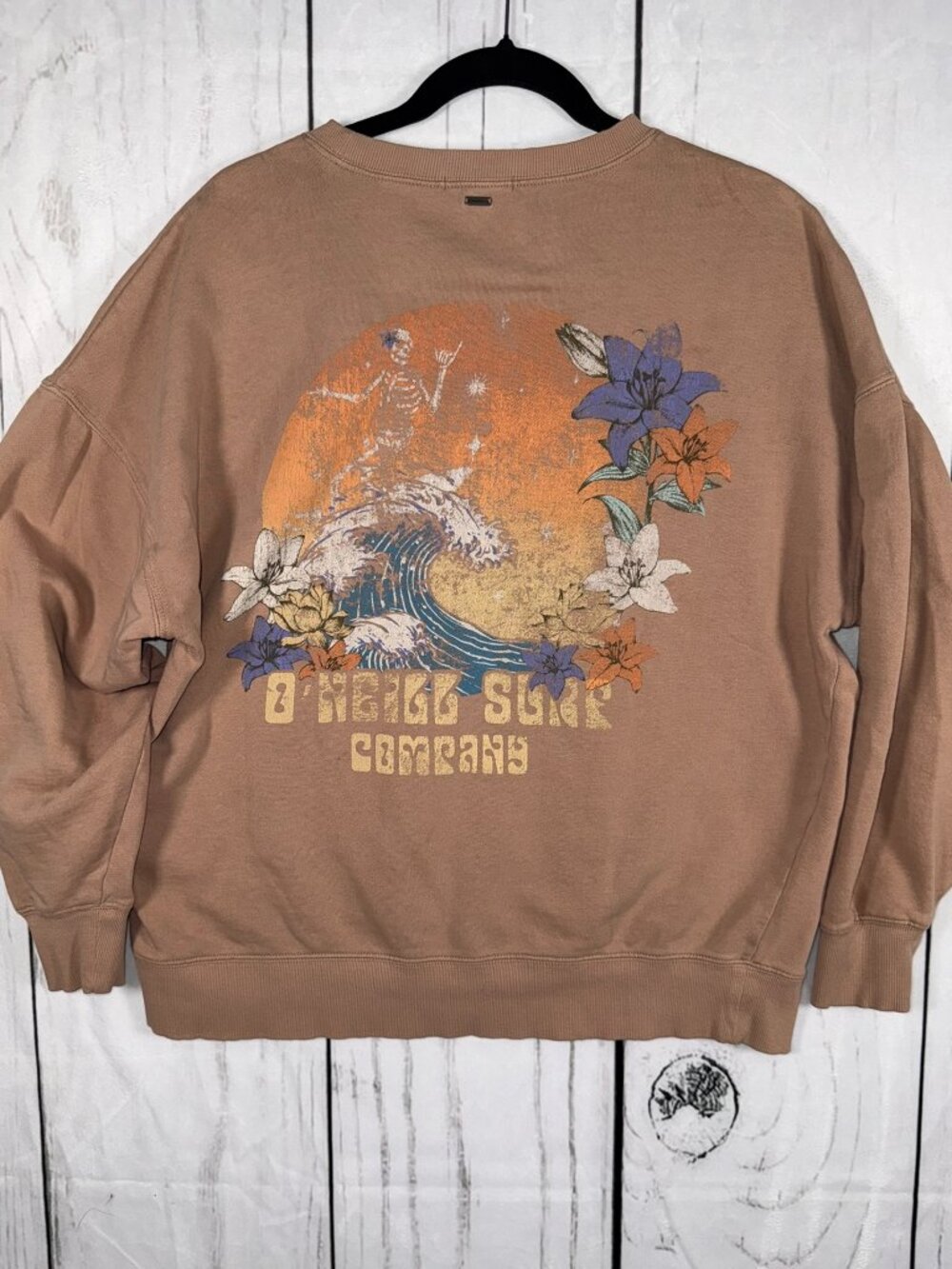 O'Neill Surf All Day Graphic Crewneck Sweatshirt Tan S
